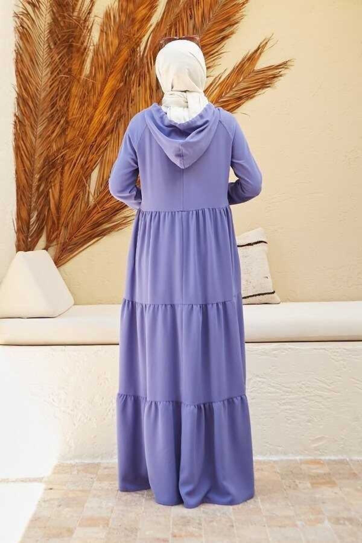 Neways-6531-krep Rochie cu glugă și mâneci raglan 4