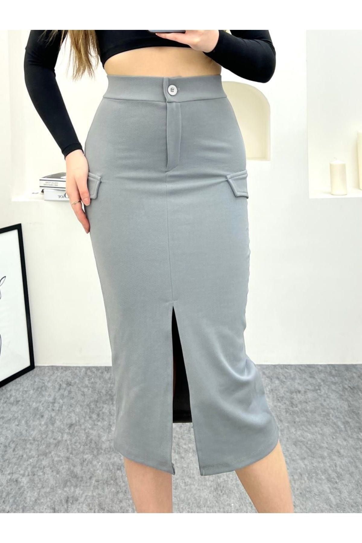 Charcoal Gray Pencil Style Side Pocket Athletic Skirt with