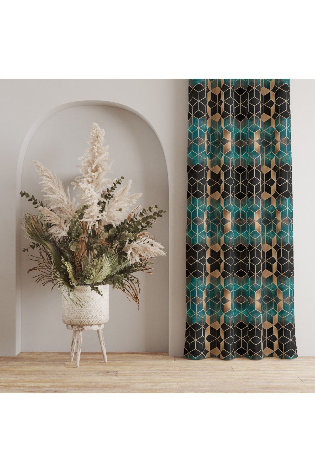 stellahomes Cortina De Fundal Imprimată Digital Cu Model Mozaic Verde Smarald Cu O Singură Aripă - 140 x 250