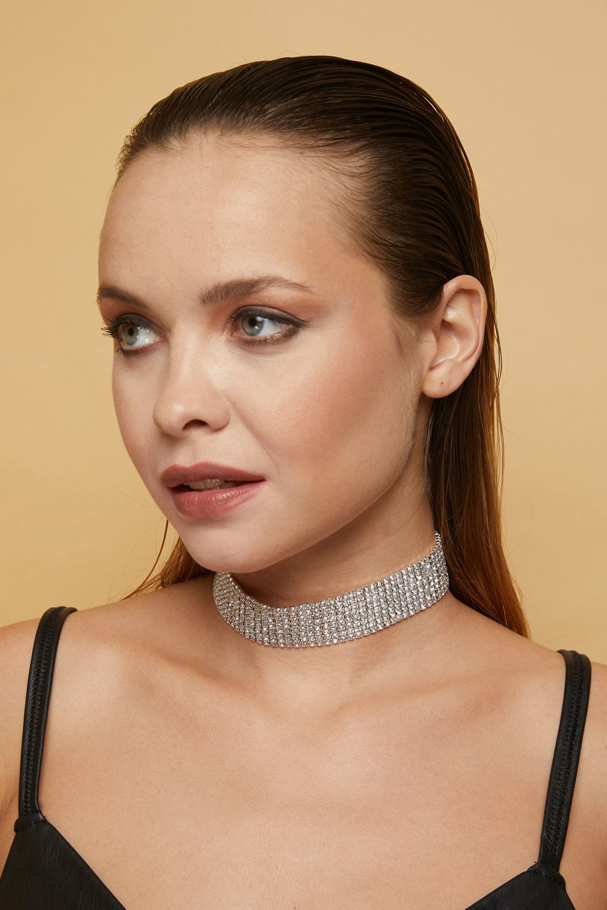 Silver stone choker clearance necklace