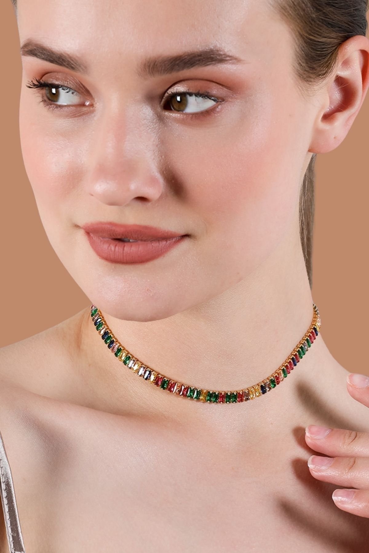 Furtek Aksesuar Women s Colorful Single Row Gold Plated Crystal