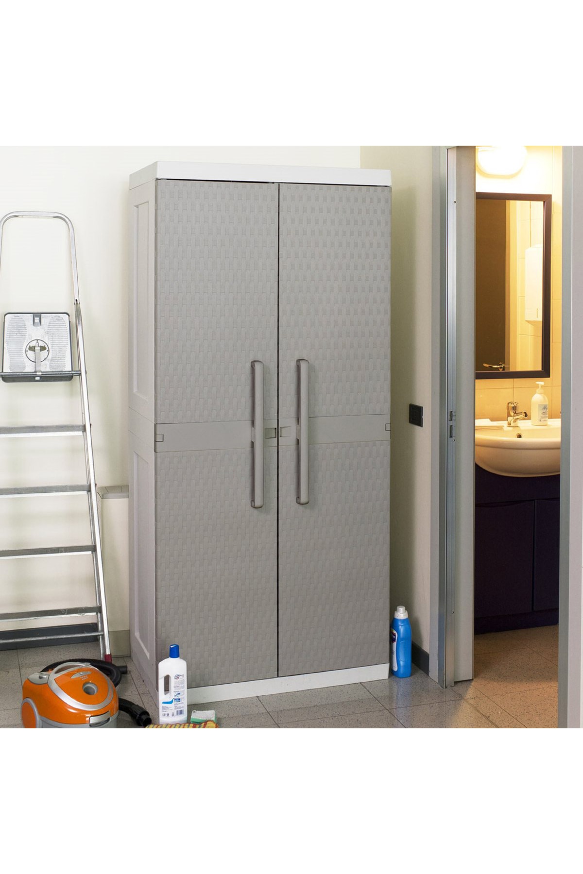 Genel Markalar Plastik dolap, Bahçe Dolabı, Banyo Dolabı , Rattan Mega Dolap Gri 89x54x190cm