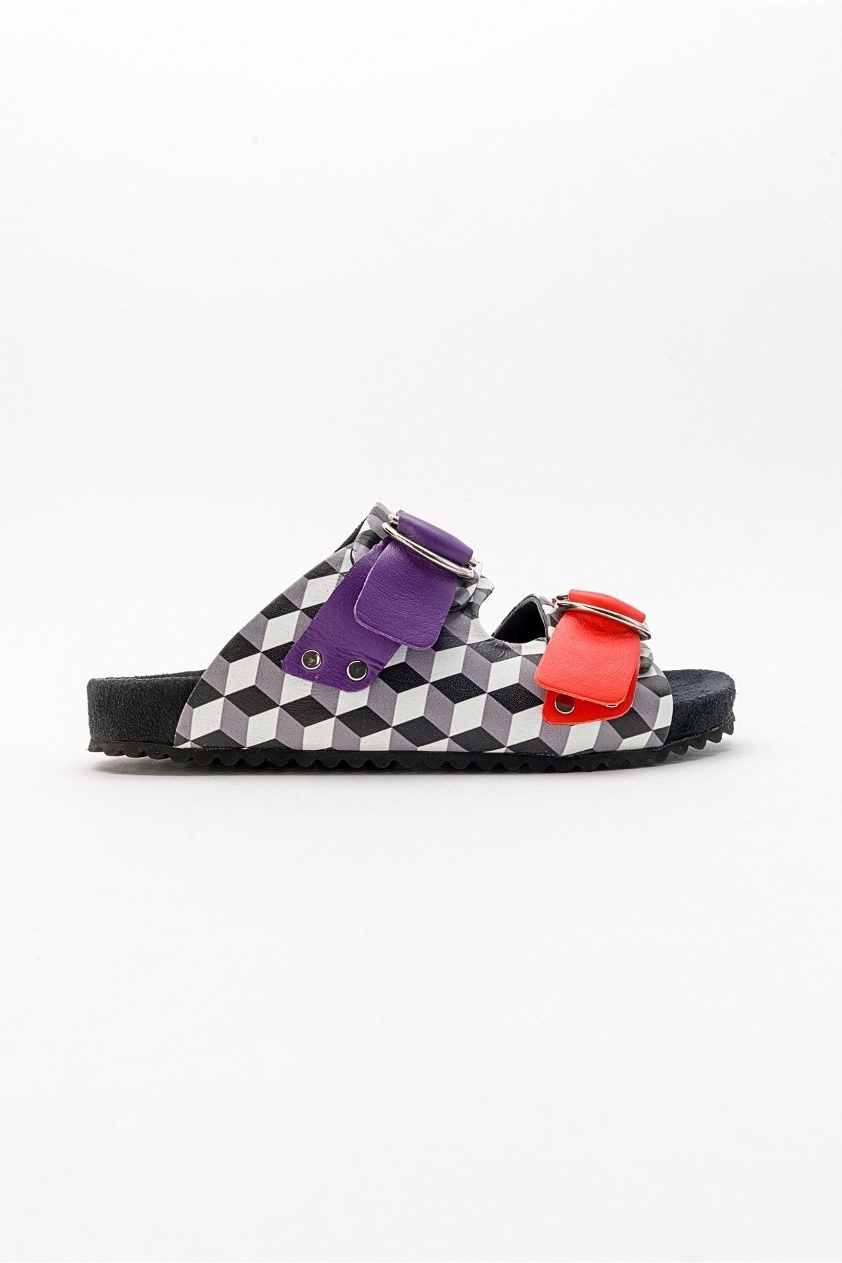 دمپایی سیاه زنانه چرمی واقعی و سفید luvishoes