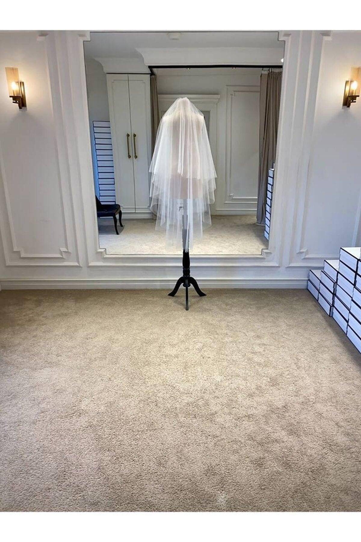 Mediha Cambaz Расклешенный однотонный тюль средней длины Hayal Off-White Veil 120 см MCB0301.0007