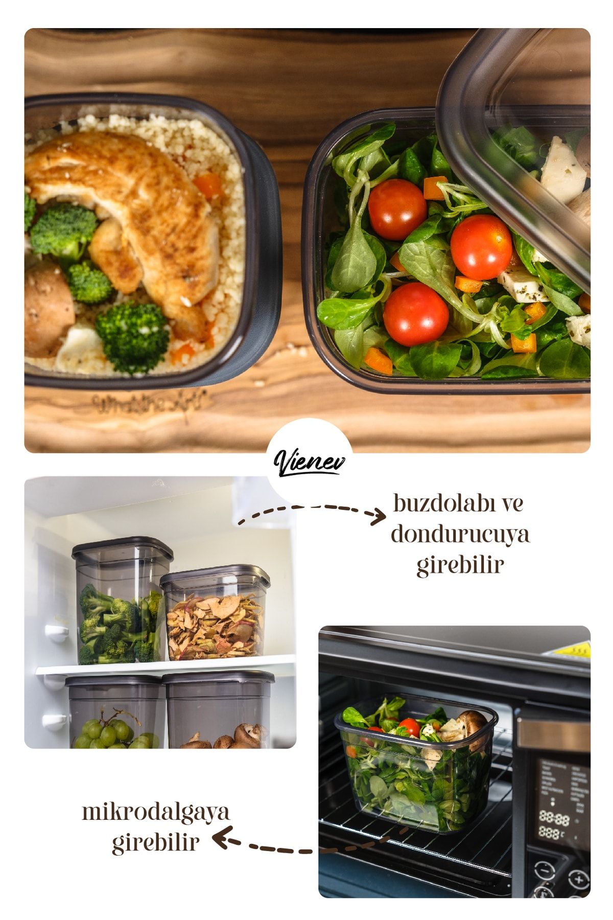 Vienev-Set of 4 Peggy Rectangular Storage Containers with White Screen Printing Label 2x(1500-1150 Ml) Anthracite 2