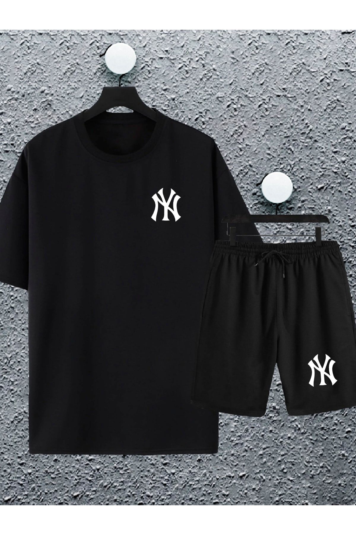 macklin Unisex New York Yankee Ny Printed Oversize Tshirt And Shorts Tracksuit Set