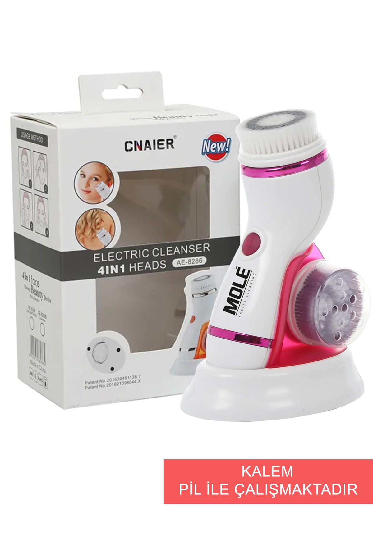 MOLE Yüz Temizleme Masaj Cihazı Firmatör Cihazı Pilli Cilt Bakım Cihazı Aa Pille Çalışır