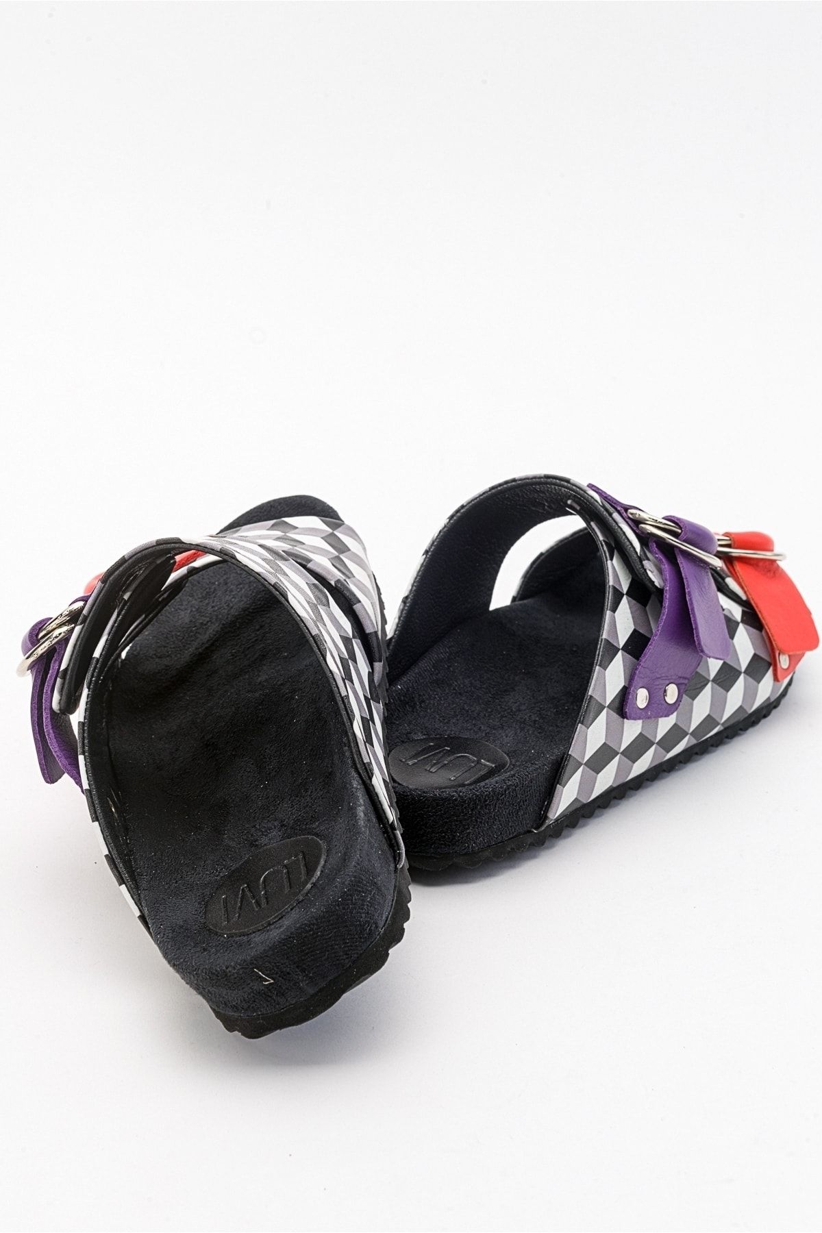 دمپایی سیاه زنانه چرمی واقعی و سفید luvishoes
