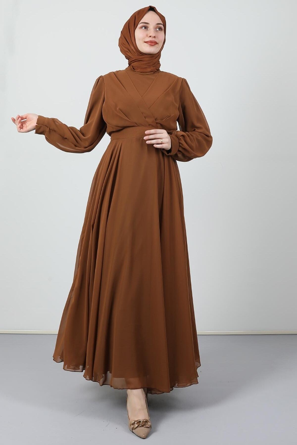 Cross Front Chiffon Dress Mustard