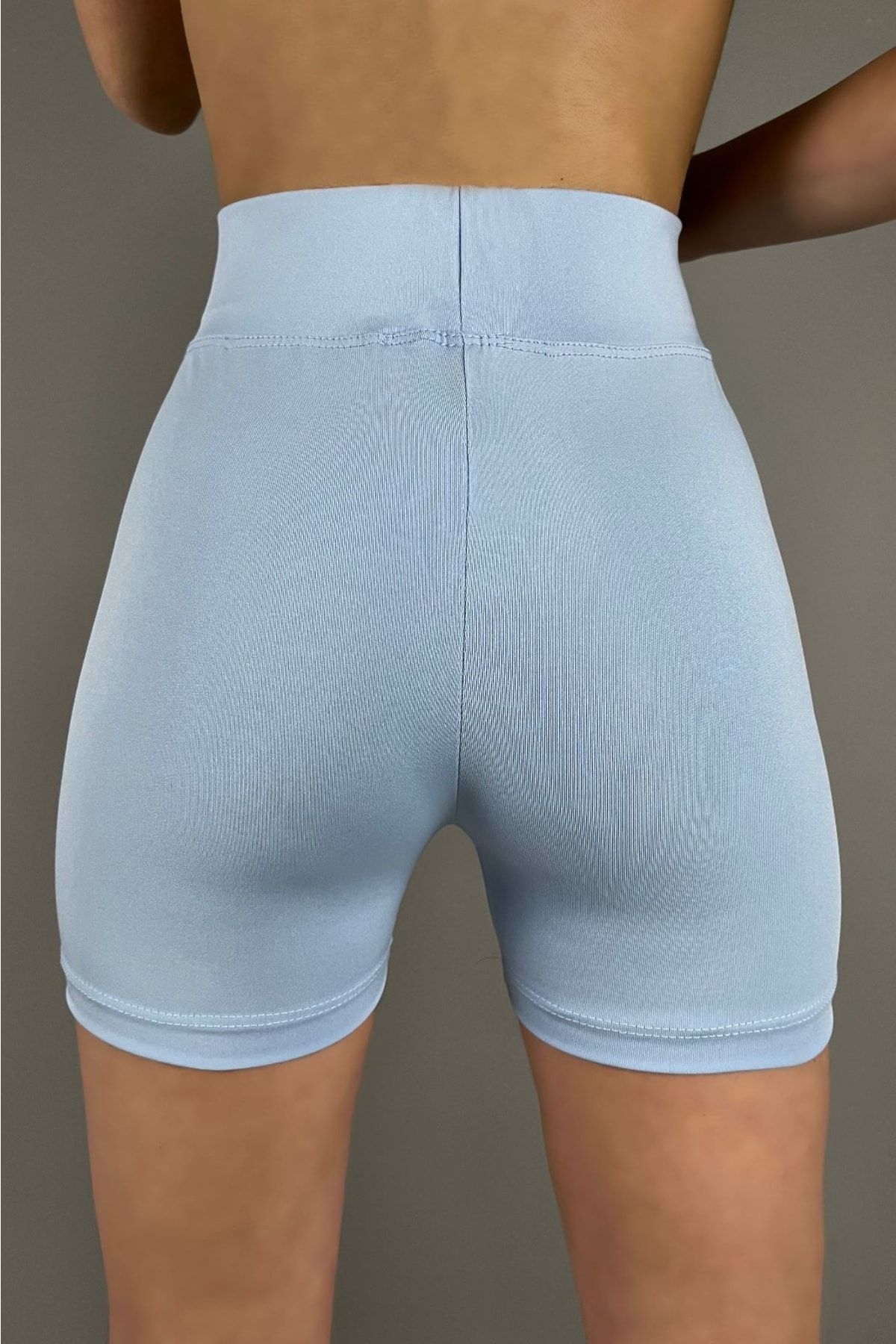 MODAR CH Basic Biker Short Shorts Baby Blue High Waist Gathered Non Seeing Short Tights Trendyol