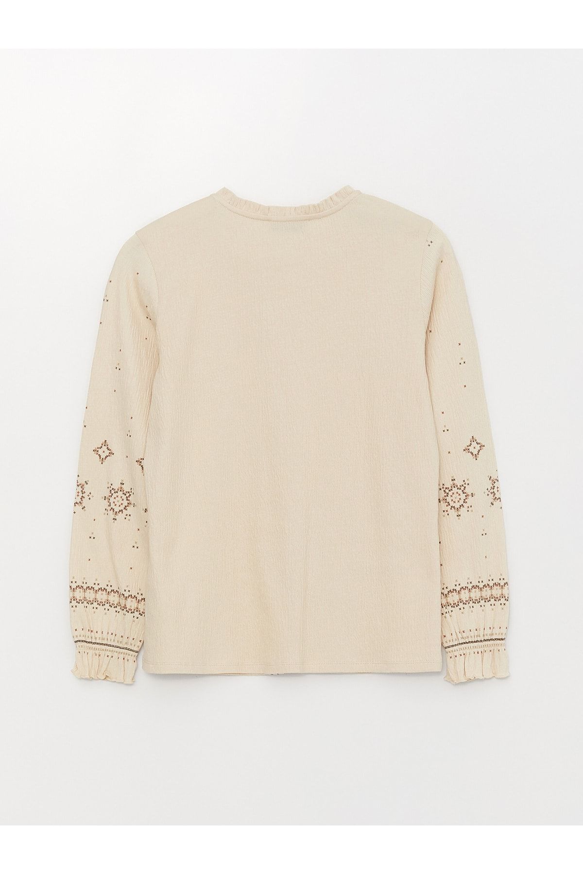 LC Waikiki-Damenbluse mit Stickerei-Detail, langen Ärmeln und gebundenem Kragen 2