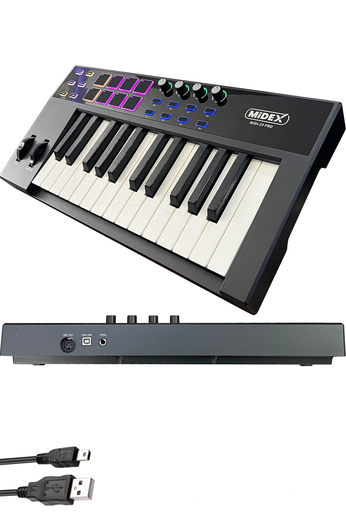 Midex-Midi-25 Pro Midi Keyboard 25 Key Midi Keyboard 8 Pad 2