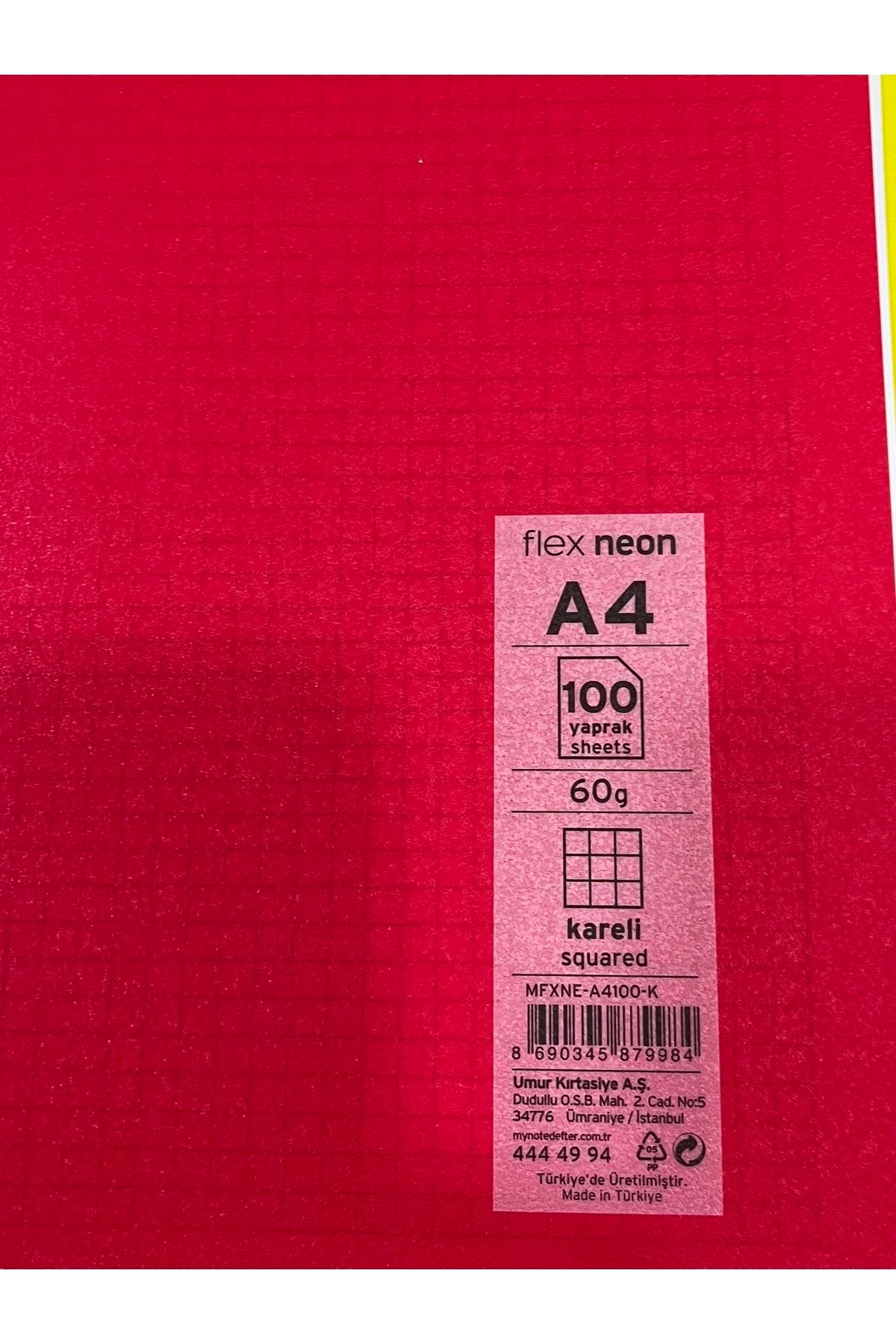 Mynote-Flexi Neon Spiral A4 100 Leaf PP Cover Checked 60 Gr Notebook 3