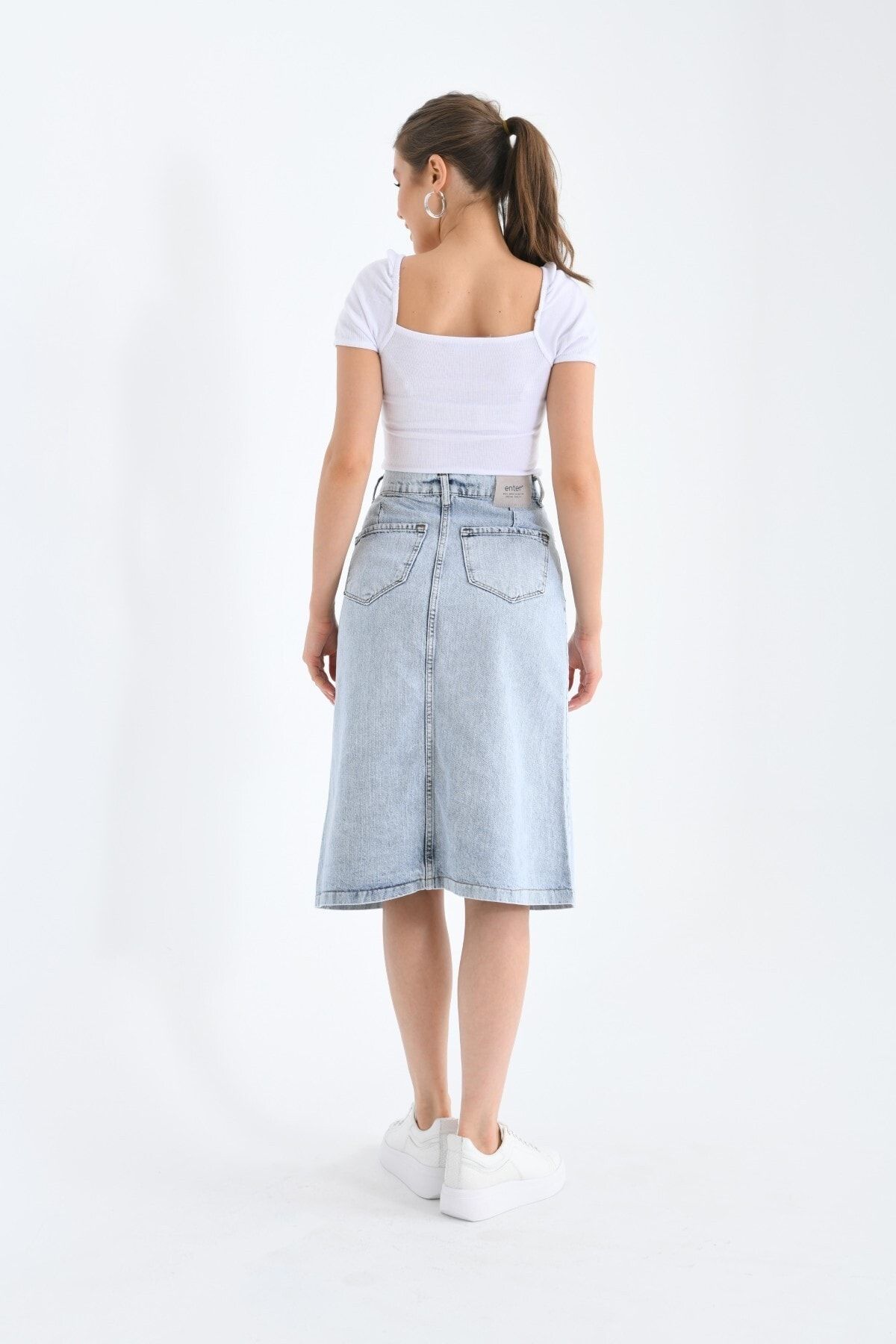 Denim midi hot sale skirt 08