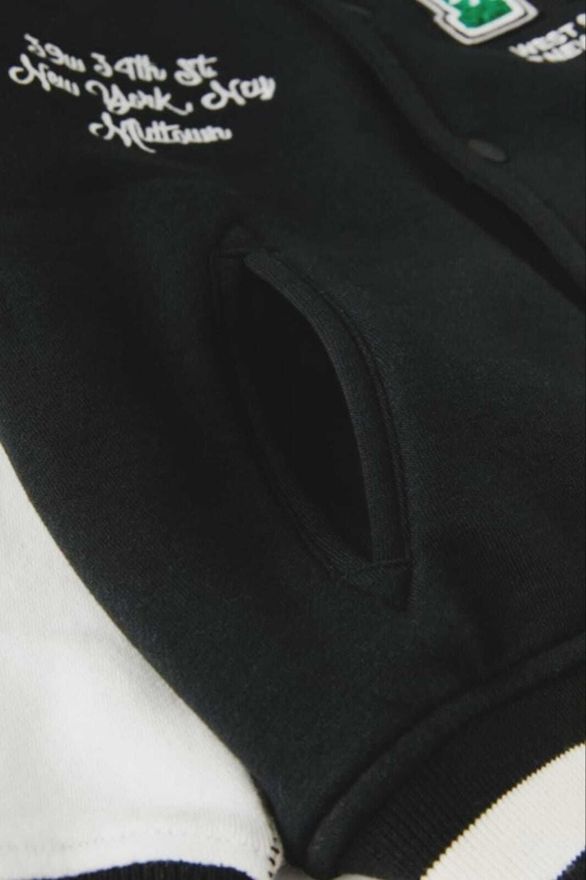 New York Baskılı Siyah/ekru Unisex Bomber Ceket