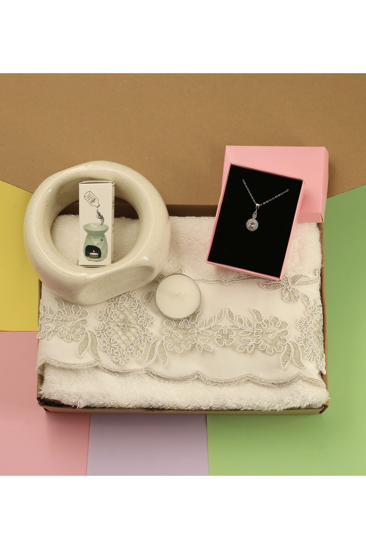 Special Ring Censer & Censer Scent & Zircon Necklace & Towel Gift Set for Mother's Day