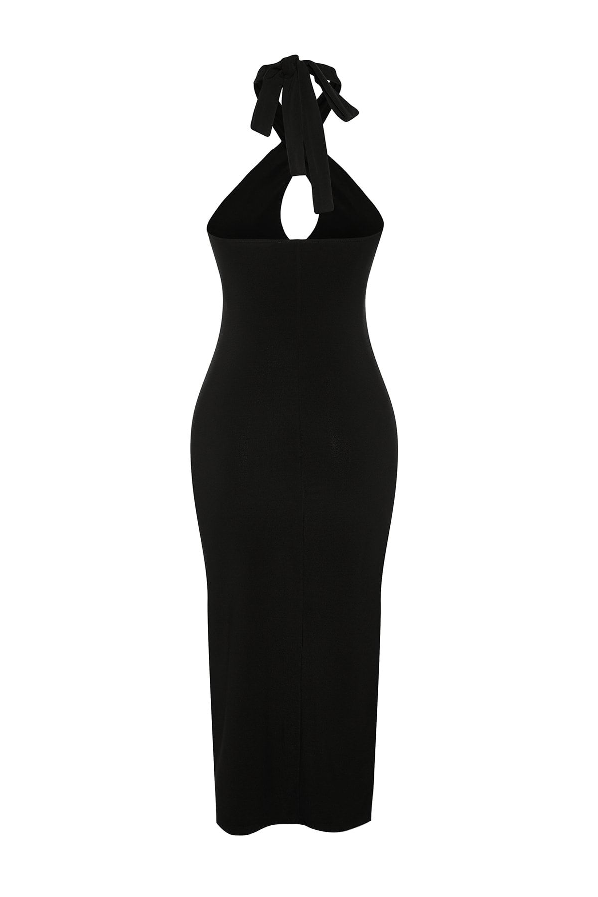 Trendyol Collection-Schwarzes, drapiertes Neckholder-Bleistiftkleid aus flexiblem Strick in Midilänge TWOSS23EL02370 6