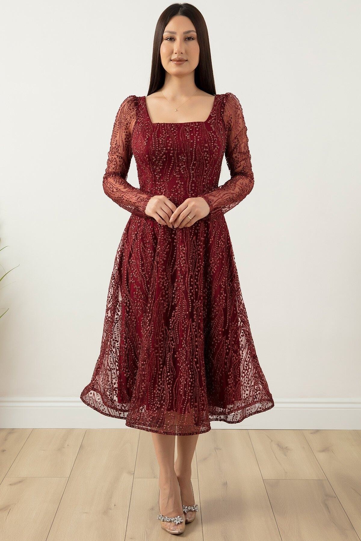 PULLIMM-Rochie de seară cu mânecă lungă cu sclipici Midiboy 39677 3
