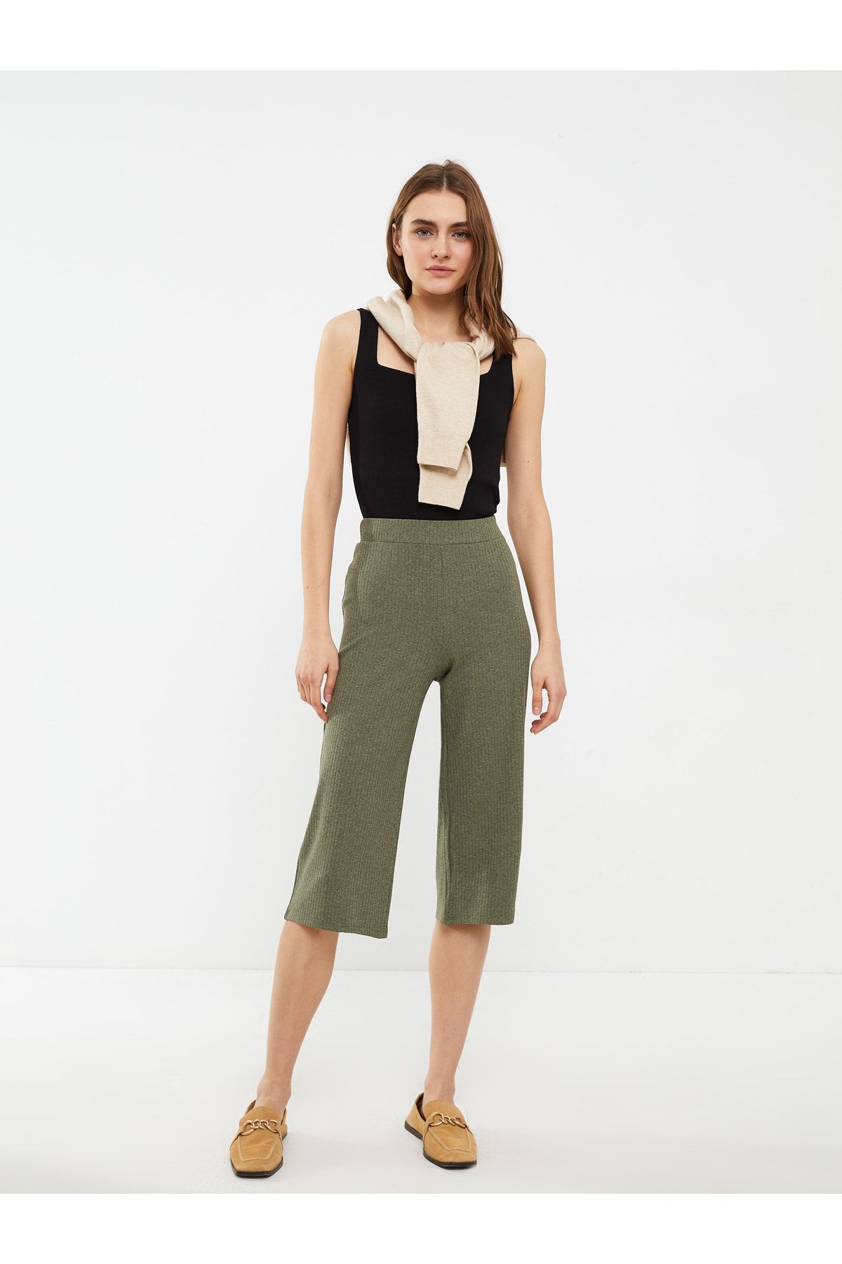 LC Waikiki Damskie Płaskie Capri Z Elastyczną Talią Kobieta - S