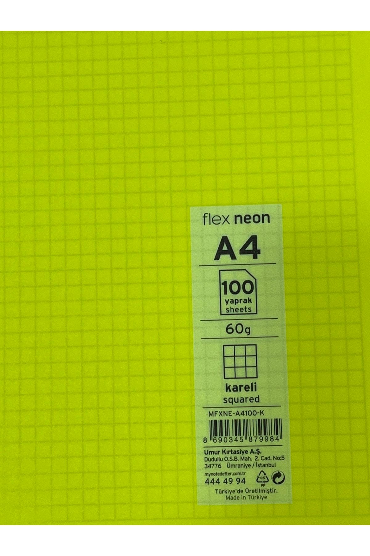 Mynote-Flexi Neon Spiral A4 100 Leaf PP Cover Checked 60 Gr Notebook 1