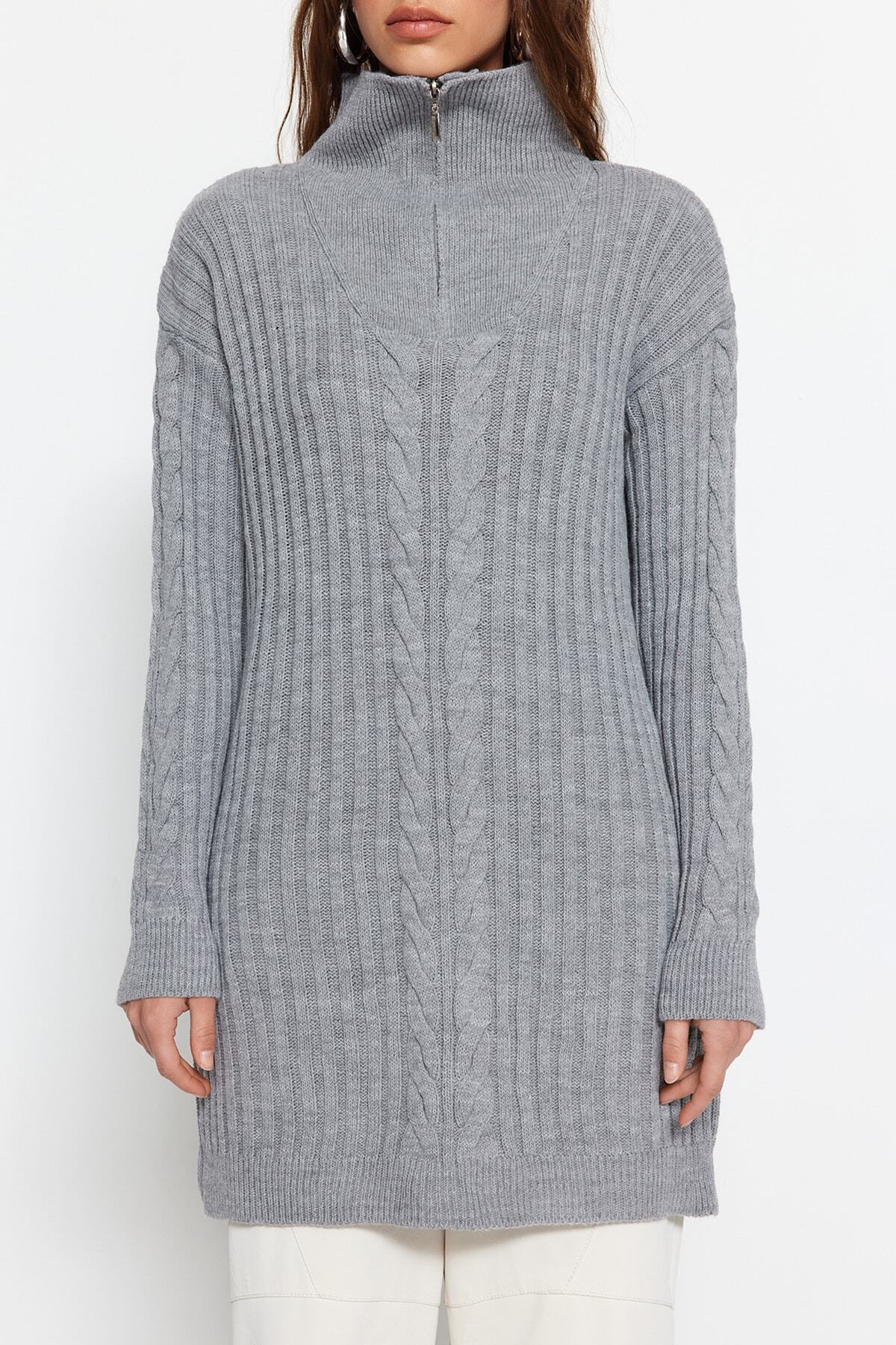 Trendyol Modest-Pulover gri Thessaloniki tricotat cu fermoar TCTAW23AK00017 4