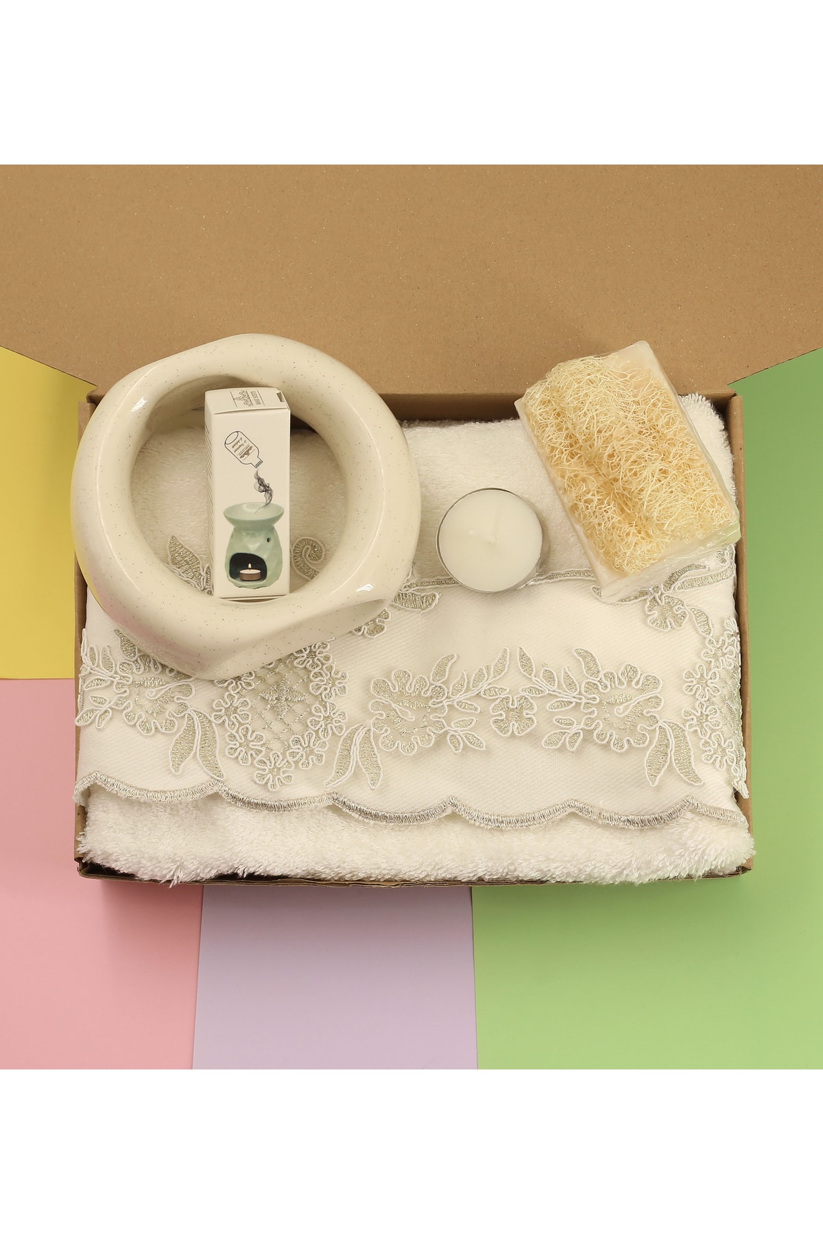Special Ring Censer & Censer Scent & Towel & Loofah Natural Soap Gift Set for Mother's Day
