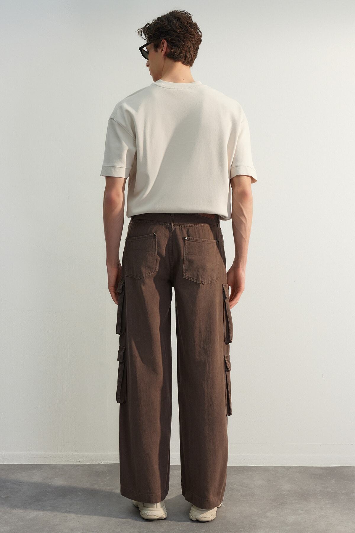 Trendyol Collection-Limited Edition Brown Premium Pocket Baggy Cargo Pants Tmnss23Pl00036 4