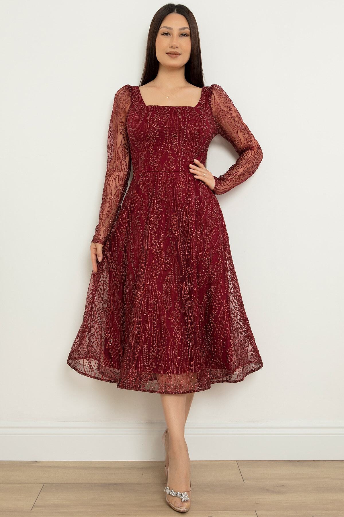 PULLIMM-Rochie de seară cu mânecă lungă cu sclipici Midiboy 39677 4