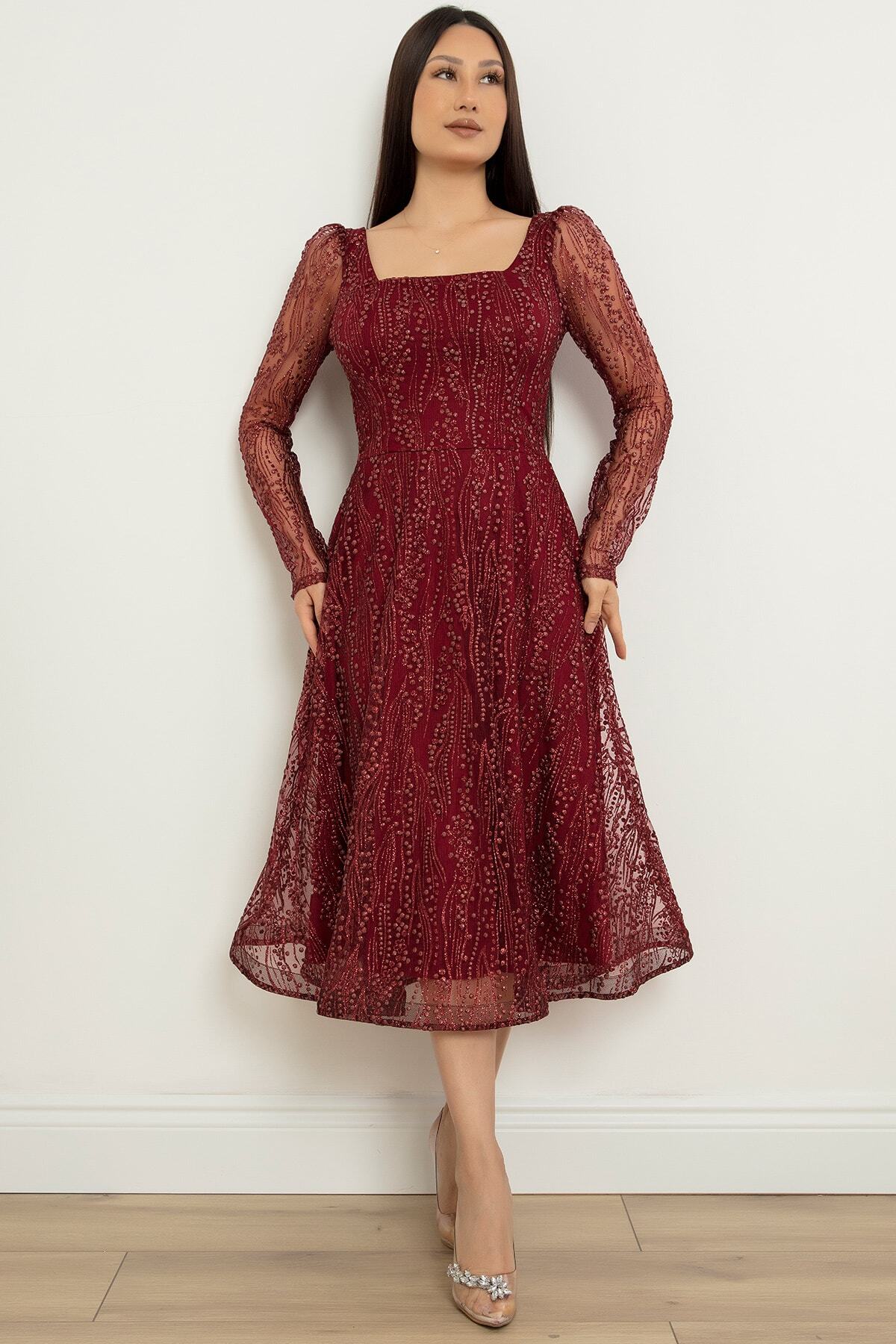 PULLIMM-Rochie de seară cu mânecă lungă cu sclipici Midiboy 39677 5