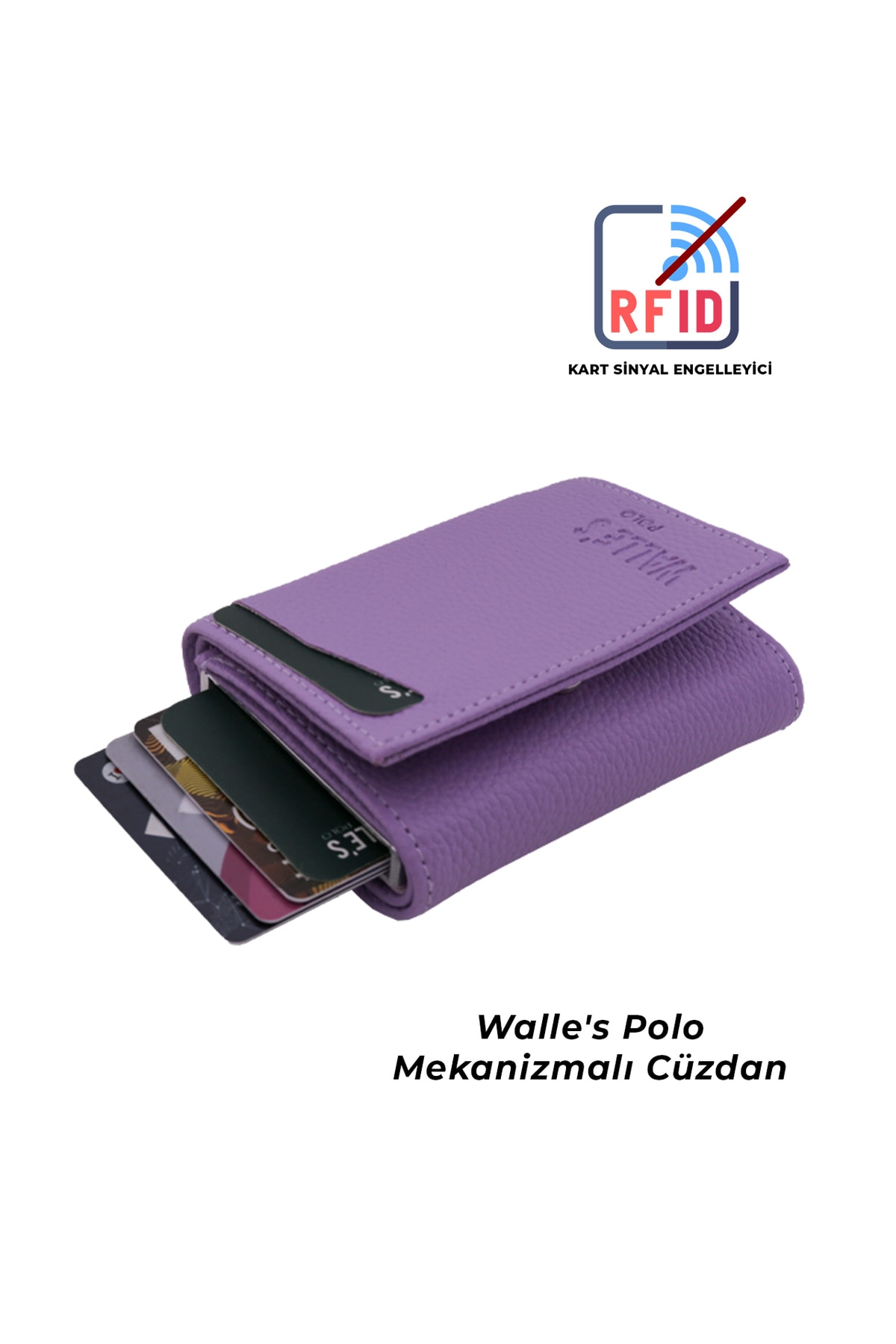 Walle's Polo Vinil Deri Lila Alüminyum Kızaklı Mekanizmalı Çıtçıtlı Cüzdan-kartlık