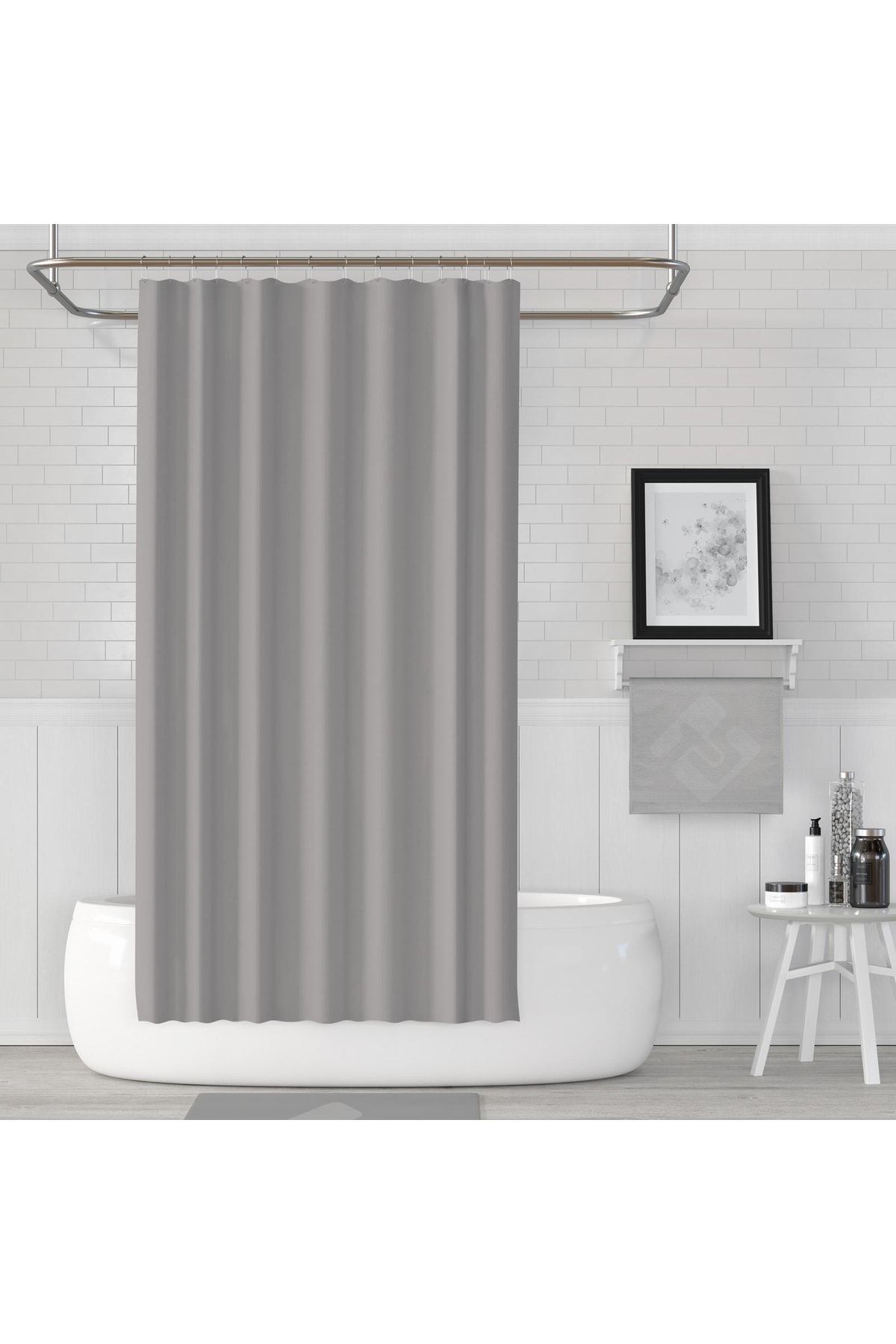 Zethome-Κουρτίνα μπάνιου 1x180x200 Γκρι μονόπτυχο 2