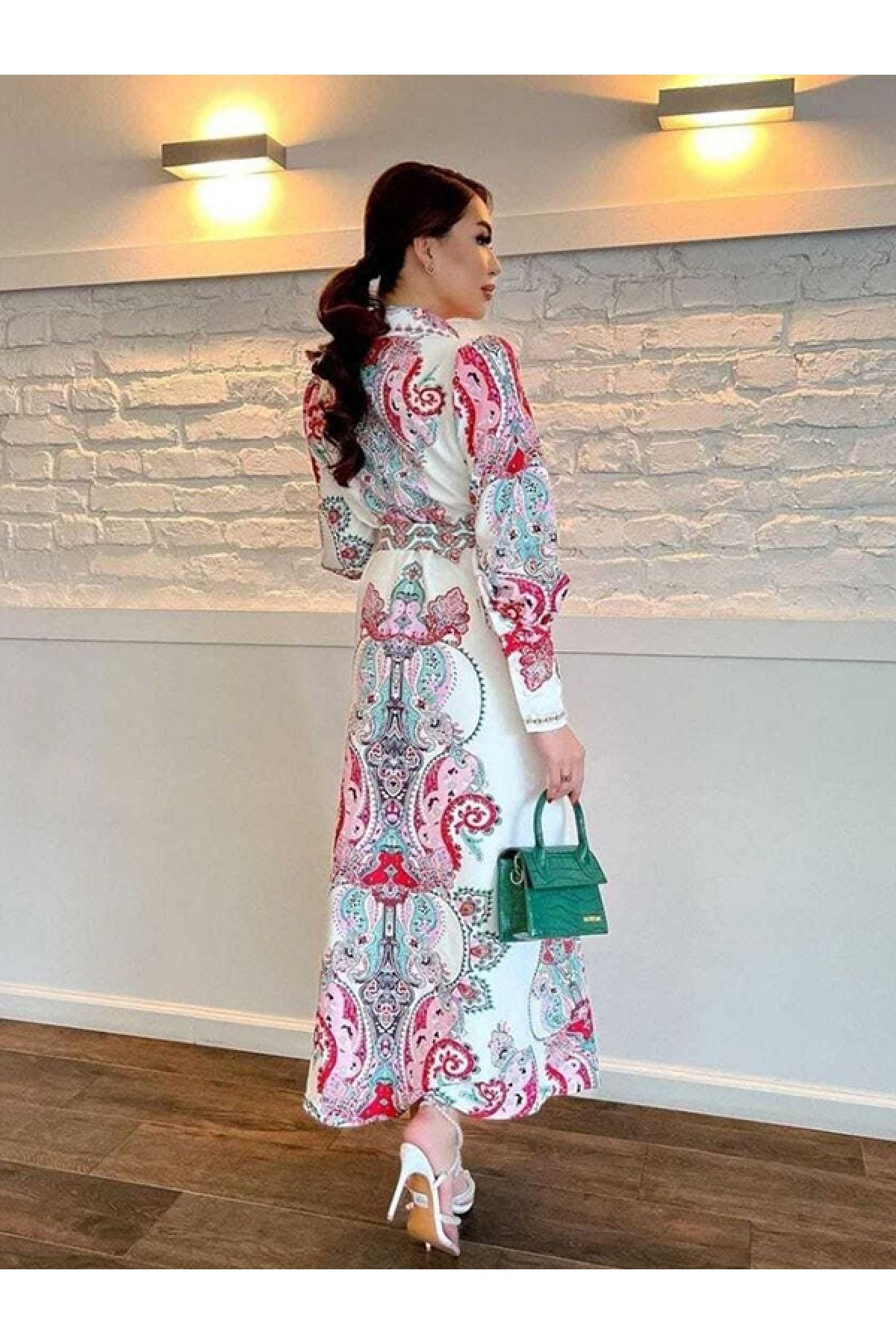TRENDBUT KOFF C AL Women s Pink Ethnic Patterned Cotton Dress Long