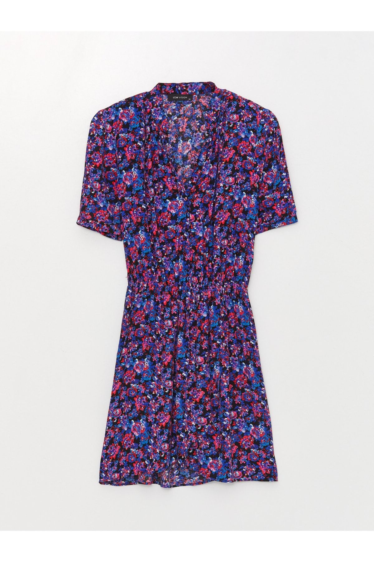 LC Waikiki-Kurzärmliges Damen-Hemdkleid mit verrücktem Kragen und Blumenmuster 1