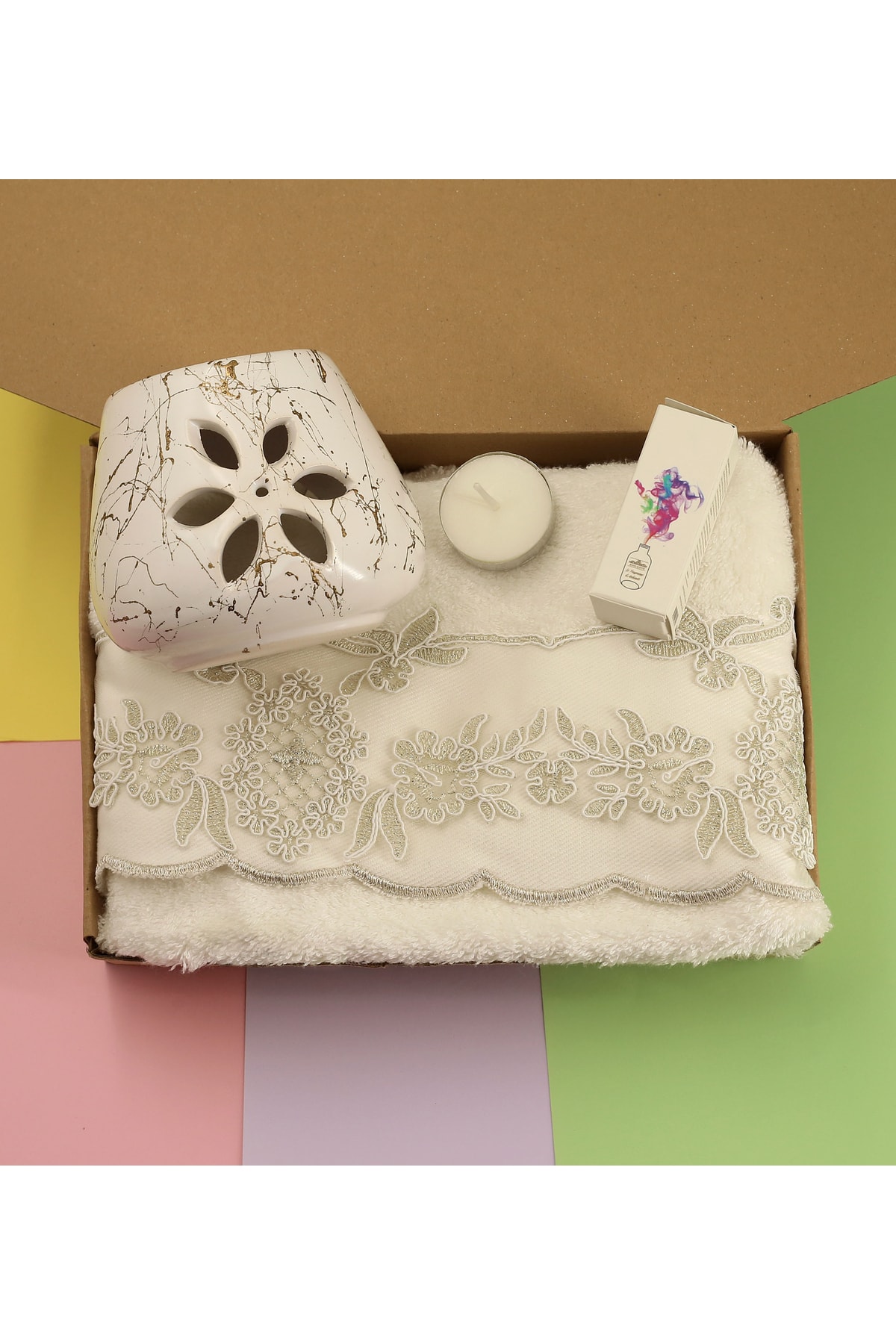 Special Lotus Censer & Censer Scent & Pupilla Bamboo Towel Gift Set for Mother's Day