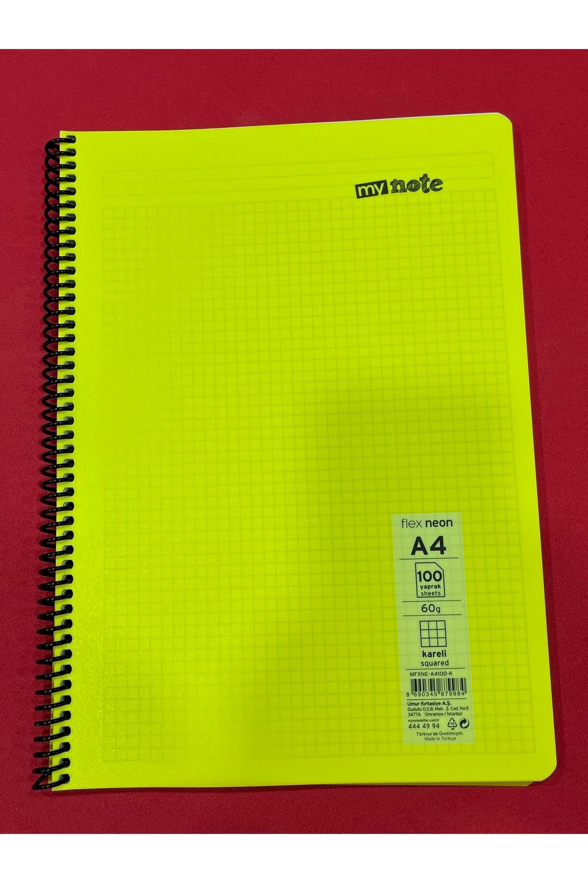Mynote-Flexi Neon Spiral A4 100 Leaf PP Cover Checked 60 Gr Notebook 4