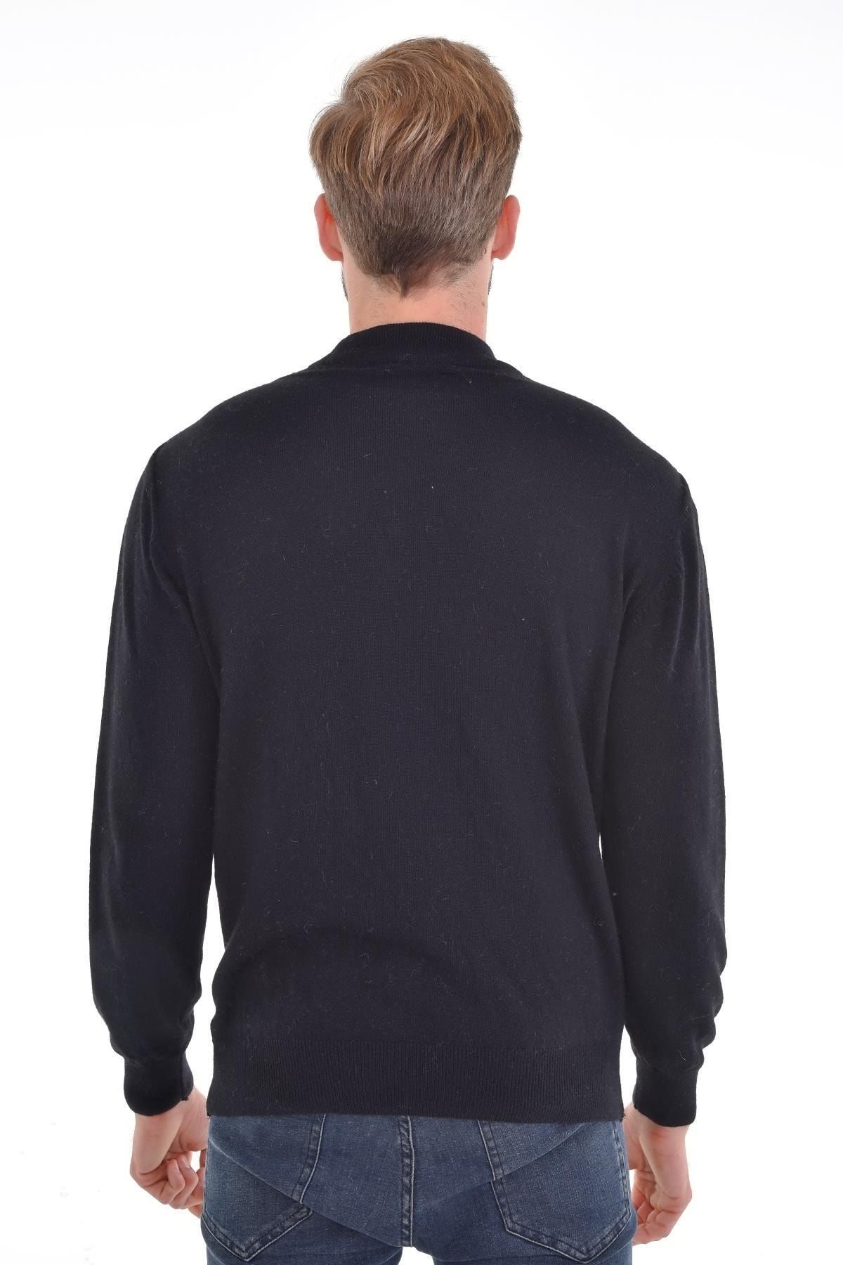 Çizgi Triko-Men's Half Fisherman Angora Rabbit Wool Black Sweater Regular Pattern 6