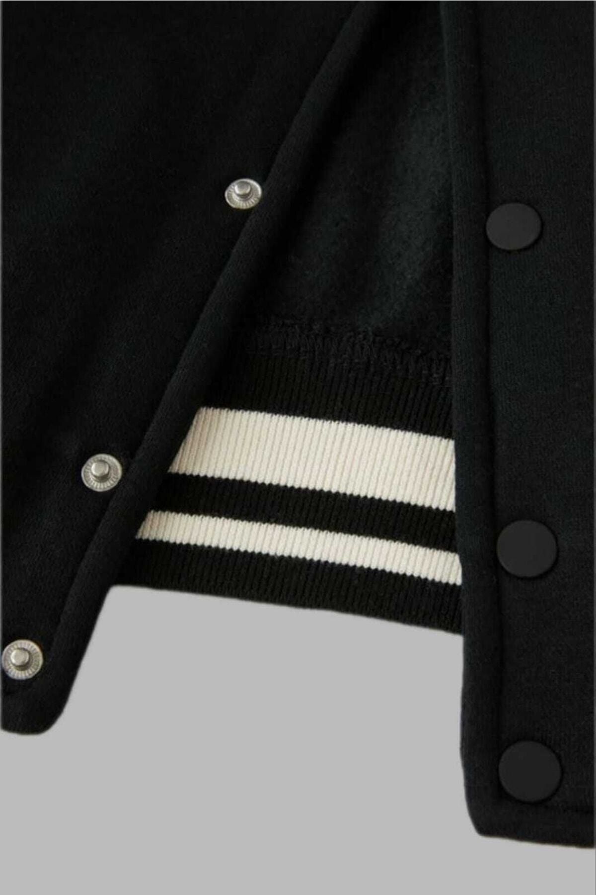New York Baskılı Siyah/ekru Unisex Bomber Ceket