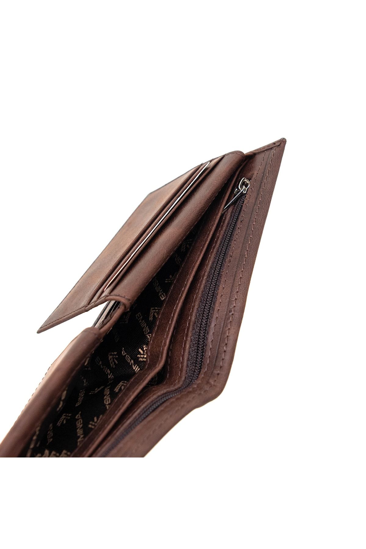 Eminsa-Men's Brown Crazy Leather Snap Wallet 4