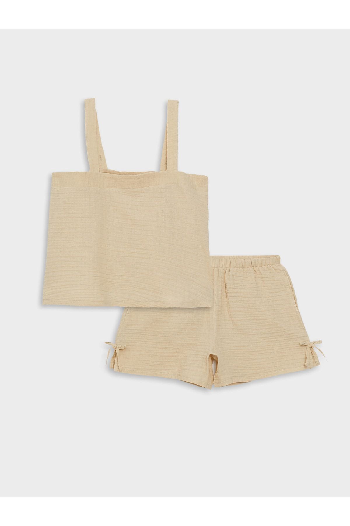 LC Waikiki-Damen-Pyjama-Set aus Musselin mit eckigem Kragen, Trägern und Shorts 6