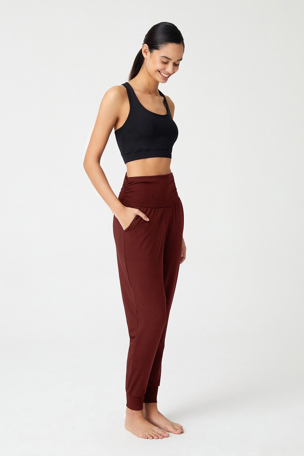 Los Ojos-Weinrote, elastische Taille, Shalwar-Look, Haremshose, Yoga-Jogginghose 5