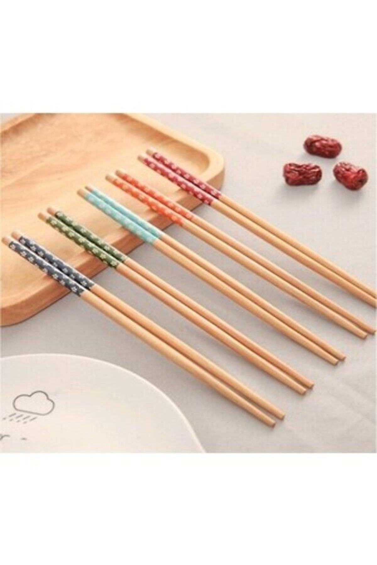 Akkoyunlu home Bambu Chopstick 5li Desenli Yıkanabilir Çin Çubuk Suşi