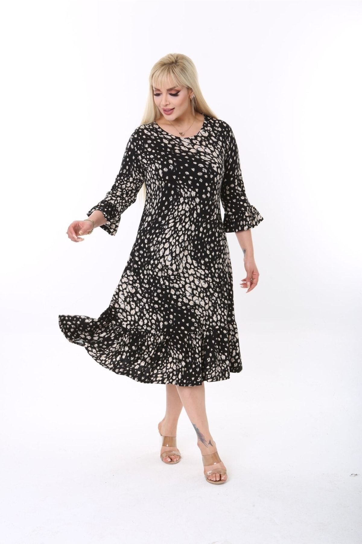 ModaSehle-Plus Size Lycra Viscose Dress with Frill Bottom 2
