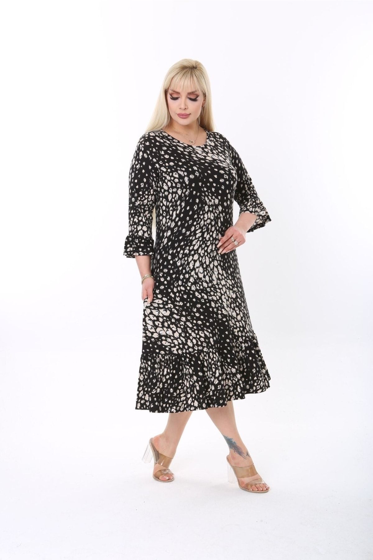 ModaSehle-Plus Size Lycra Viscose Dress with Frill Bottom 3