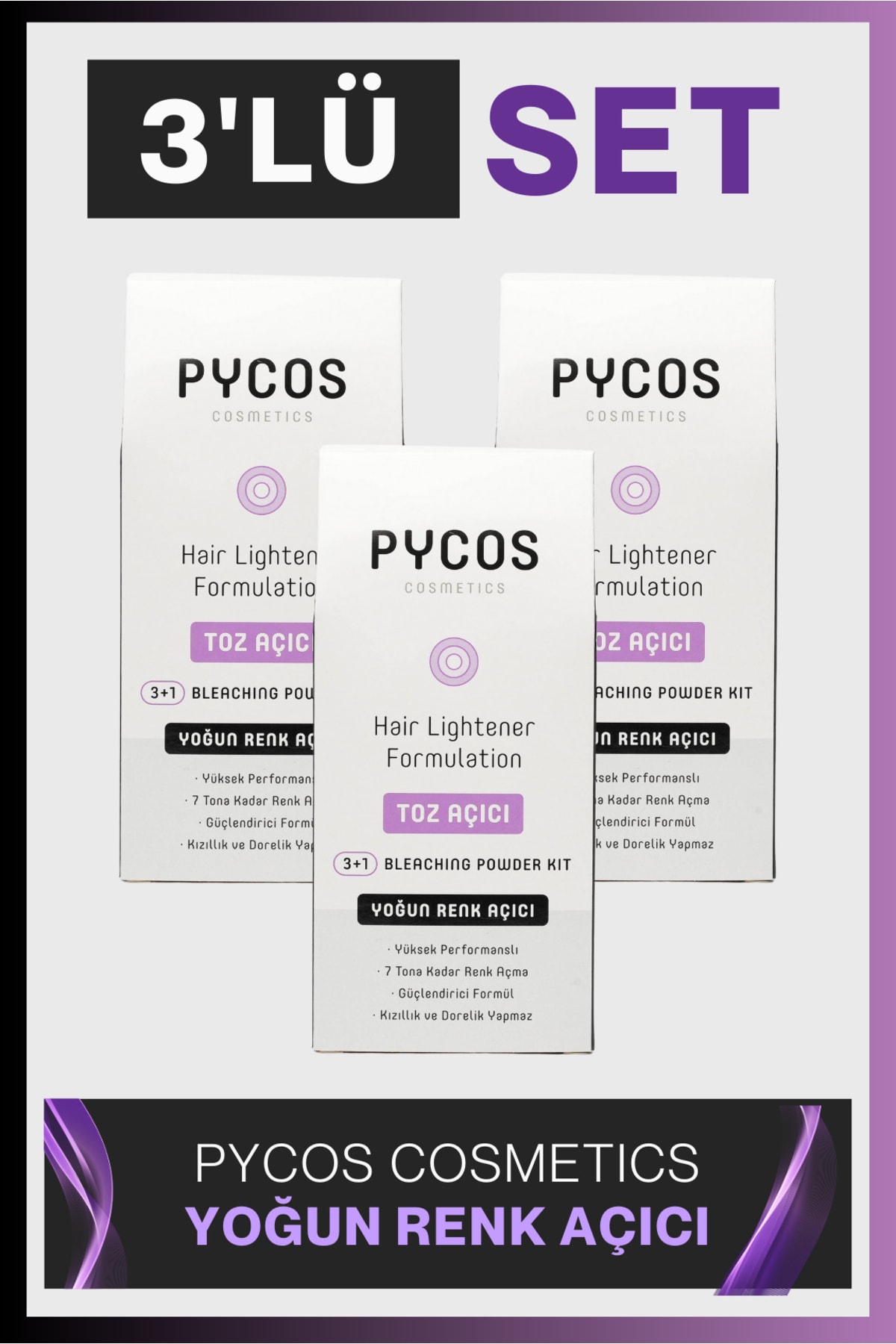 PYCOS COSMETICS Saç Açıcı,renk Açıcı,toz, Açıcı, Oksidan Saç Rengi Açma Seti, Toz Oryal 3 Adet