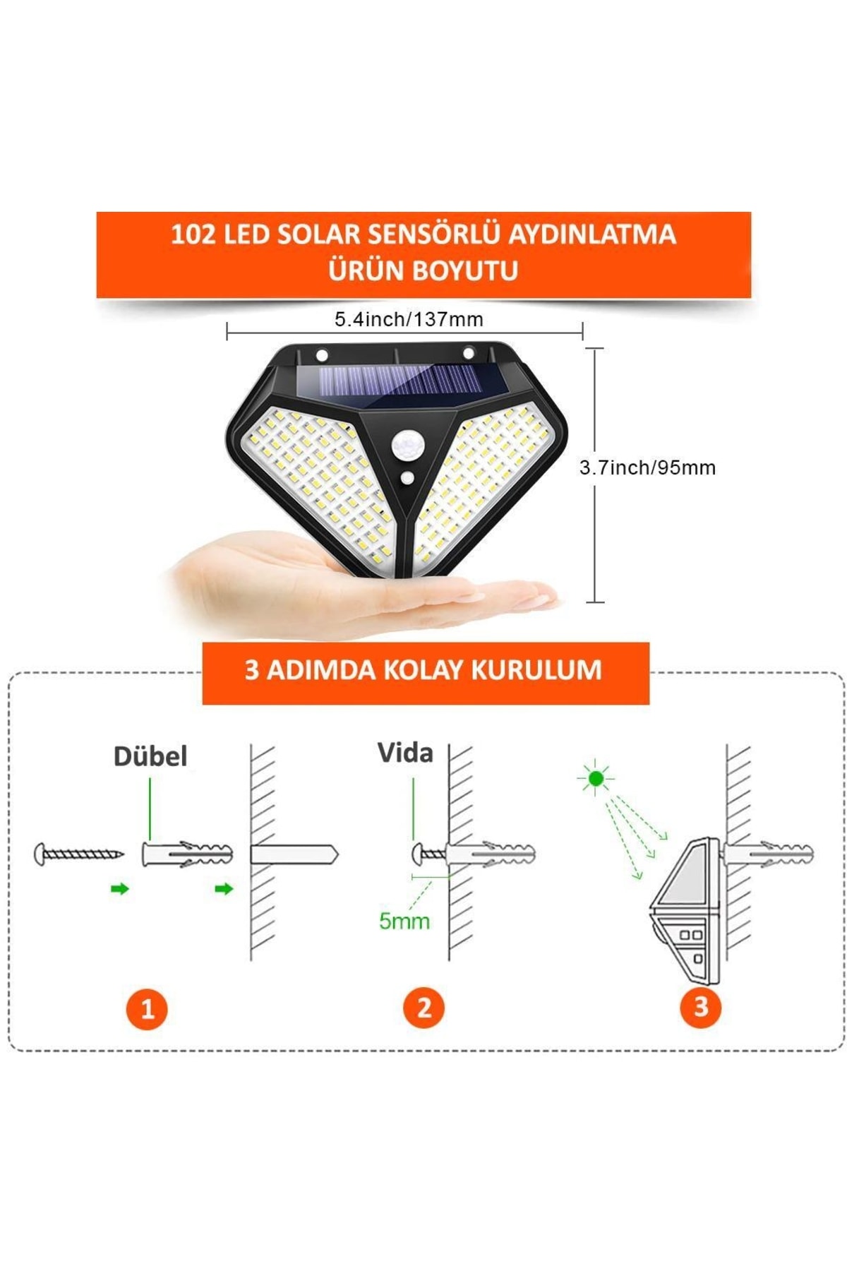 4adet 102 Ledli Güneş Enerjili 3 Modlu Solar Bahçe Aydınlatması Hareket Sensörlü Lamba 5