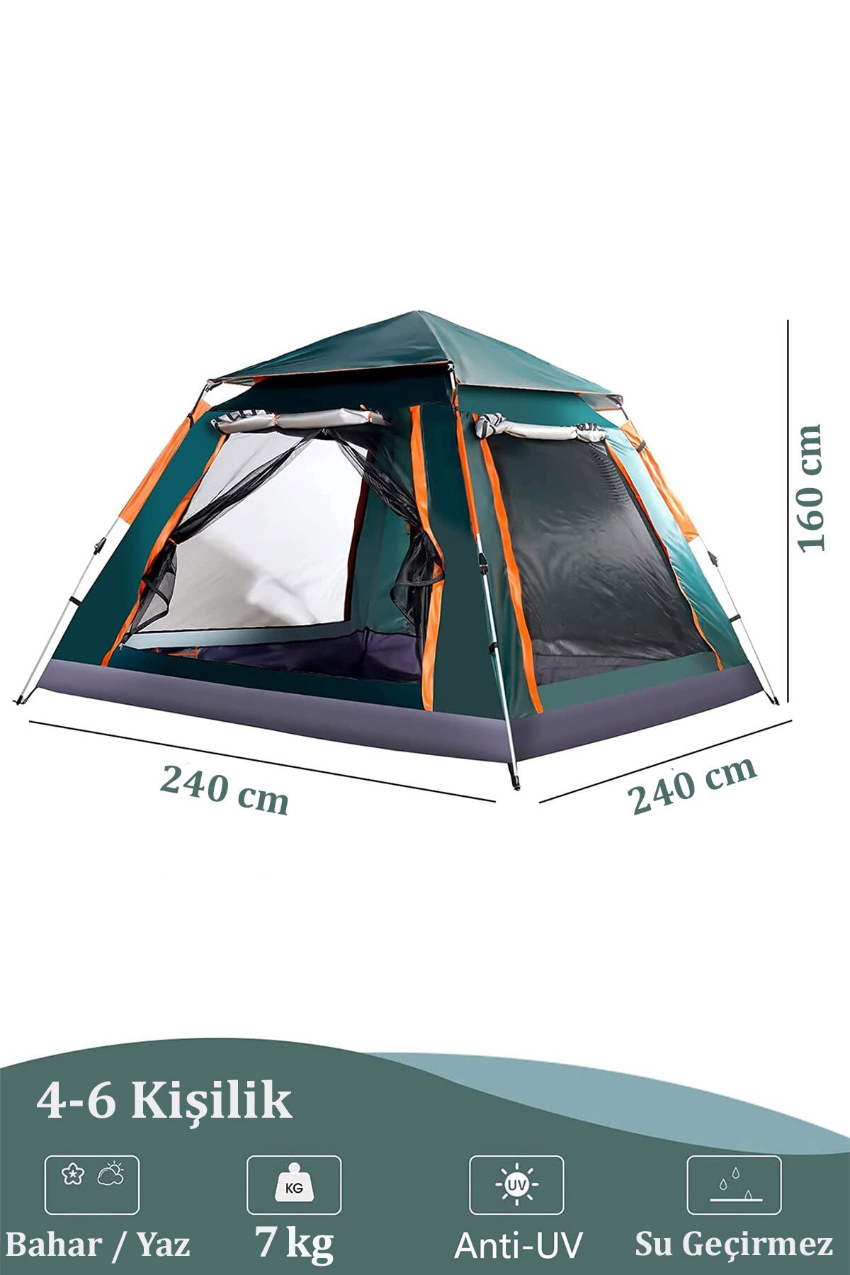 6 Person Camping Tent With Fully Automatic Awning Green Portable Anti-uv Rainproof Easy Installation