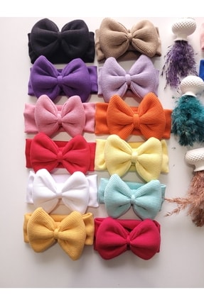 SeherBebeButik Kız Bebek & Çocuk Kaşkorse Fiyonklu Bandana 12'li Set