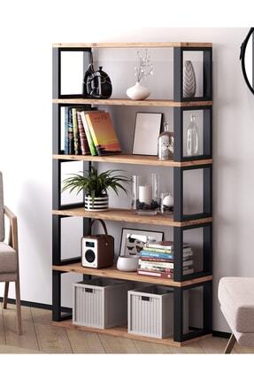 MİRACLE 3D Dekoratif 6 Raflı Kitaplık Metal Kitaplık Atlantik Çam 40x20 Mm Ki...