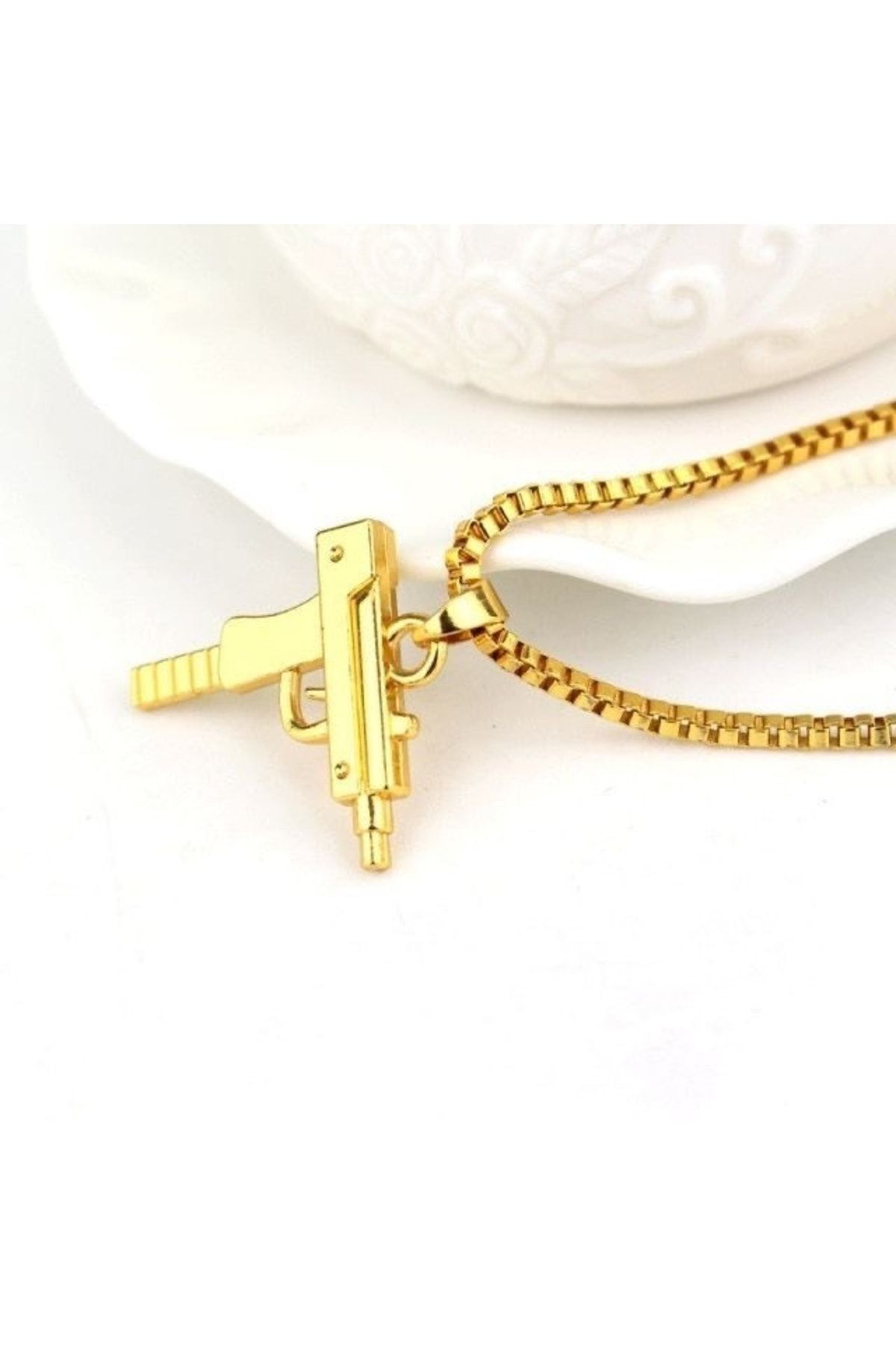 Her ey Nota Stainless Steel Uzi Gun Men s Gold Color Gold Necklace Trendyol