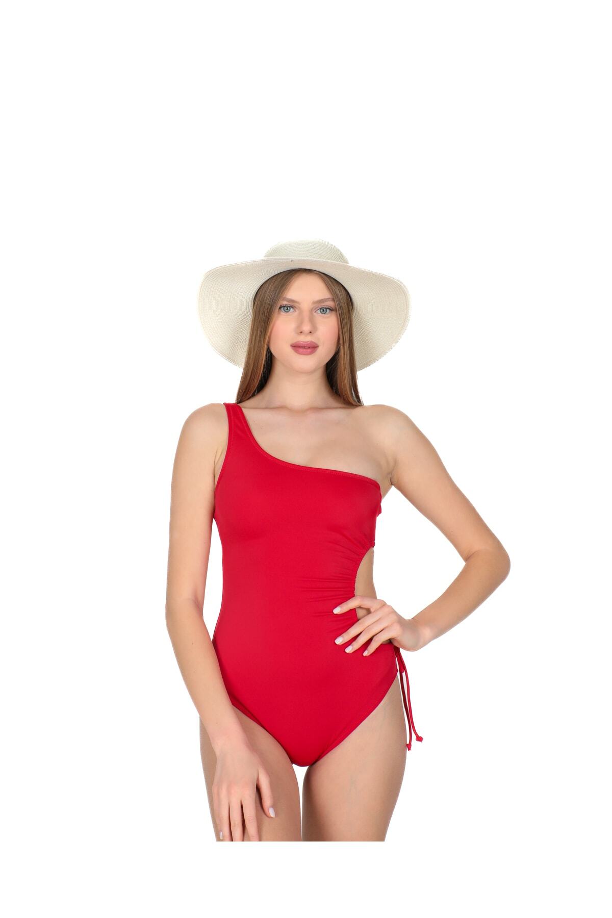 One Shoulder Swimsuit Red
